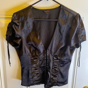 Guess Black Satin Ruched Top
